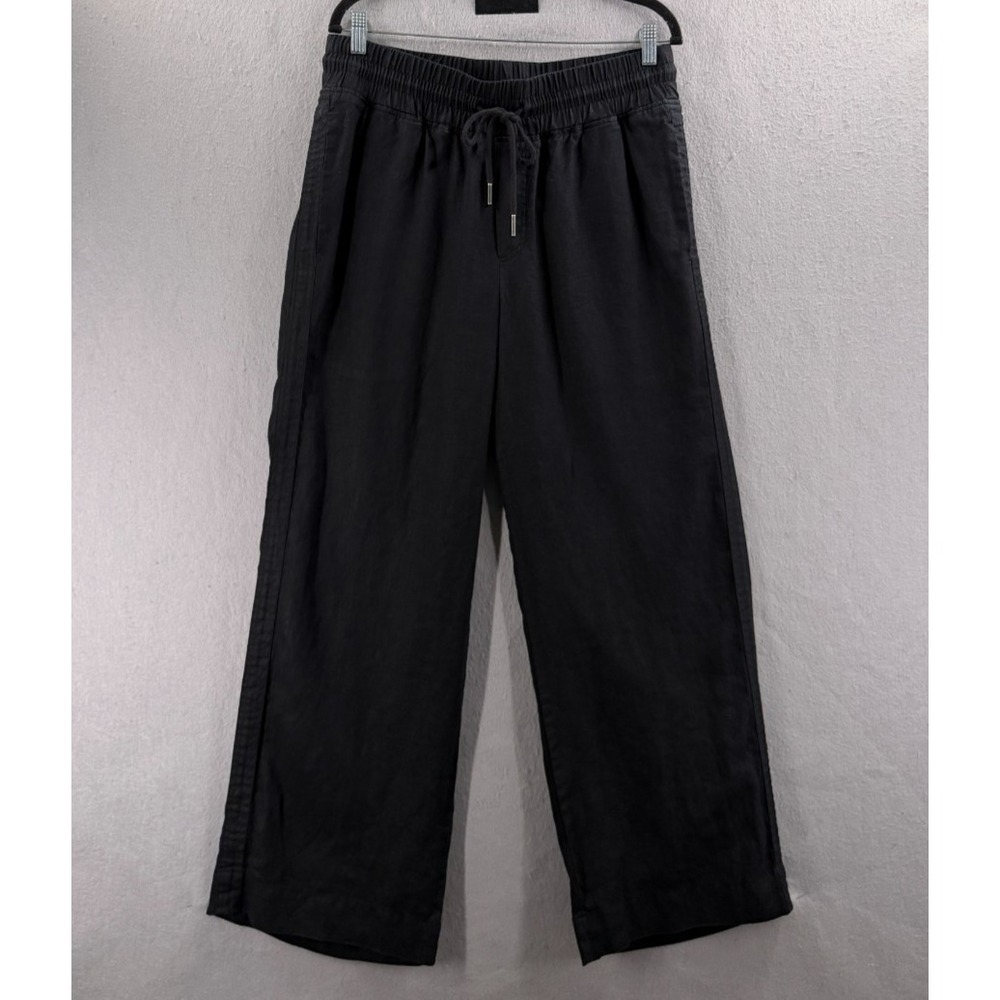 Quince Pants Women L Black 100% European Linen Wide Leg Coastal Minimalist Chic